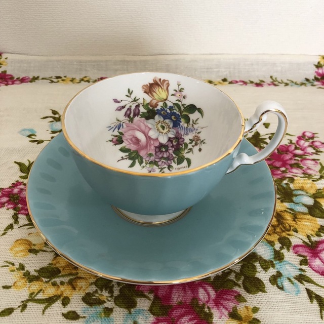 Aynsley China - エインズレイ ティーカップ&ソーサー ターコイズ