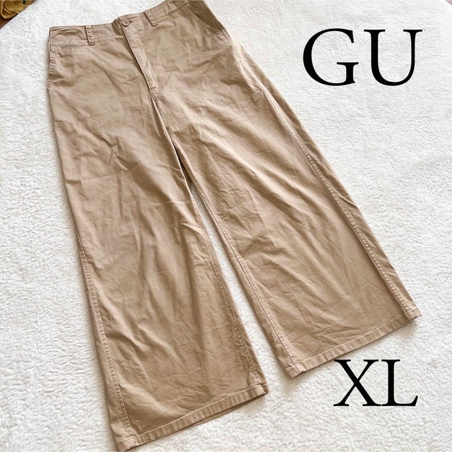 GU(ジーユー)のGU ワイドパンツ XL レディース ベージュ チノパン レディースのパンツ(カジュアルパンツ)の商品写真