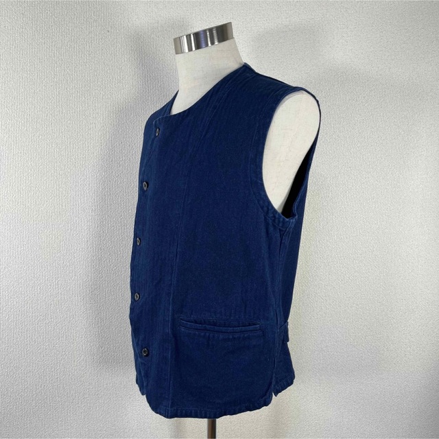 美品】ウティ/OUTIL ベスト ジレ ヘリンボーン インディゴ フランス製
