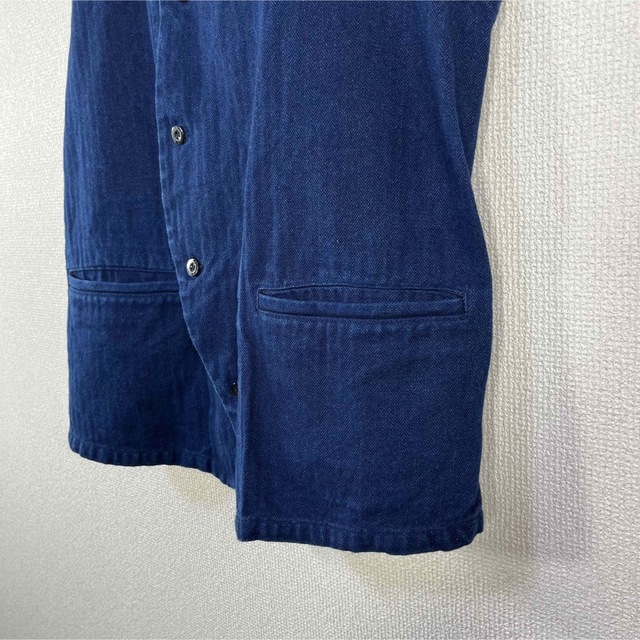 美品】ウティ/OUTIL ベスト ジレ ヘリンボーン インディゴ フランス製-