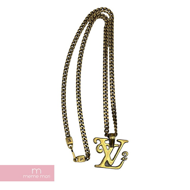 LOUIS VUITTON×NIGO 2020AW Collier Squared LV Gold Necklace MP2692  ルイヴィトン×ニゴー コリエ・スクエアード LVゴールドネックレス ペンダント ロゴ アクセサリー ゴールド【210912】【中古-B】【me04】