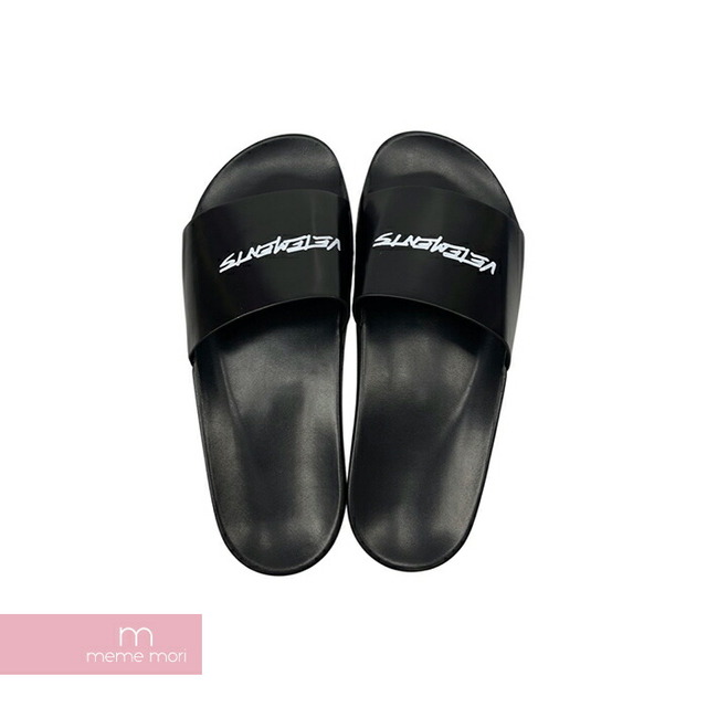 VETEMENTS 2022SS Logo Leather Slides UE52FL500B ヴェトモン ロゴレザースライド レザーサンダル ブラック サイズ41 【220328】【新古品】【me04】