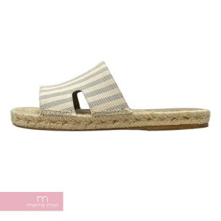 HERMES Antigua Espadrille H221832ZH56410 エルメス アンティグアエスパドリーユ ストライプ サンダル ベージュ サイズ40【220816】【新古品】【me04】(サンダル)