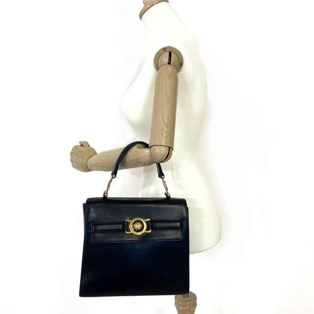 GIANNI VERSACE ヴェルサーチ ハンドバッグ レザー ブラック Gianni Versace 人気の商品