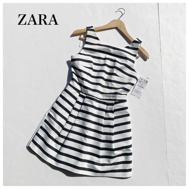 ZARA(ザラ)のタグ付き 未使用♪ZARA ザラ ワンピース風パンツ ボーダーホワイト×ブラック レディースのワンピース(ミニワンピース)の商品写真