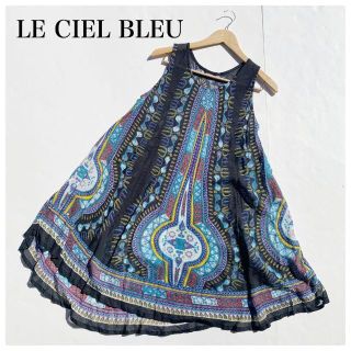 ルシェルブルー(LE CIEL BLEU)のLE CIEL BLEU ルシェルブルー シースルーAラインワンピース 総柄 F(ロングワンピース/マキシワンピース)