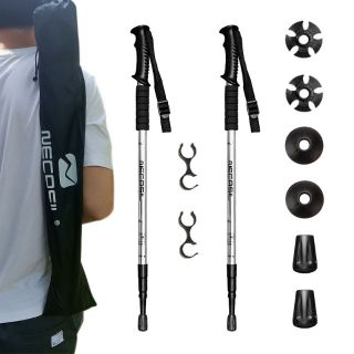 トレッキングポール 簡単調節 登山 ハイキング 2本セット 収納袋付き シルバー(登山用品)