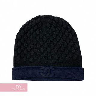 CHANEL Beanie シャネル ビーニー ニットキャップ ニット帽 帽子 ロゴ ココマーク 切替 カシミヤ混 シルク混 ブラック×ネイビー【221207】【新古品】【me04】(ニット帽/ビーニー)