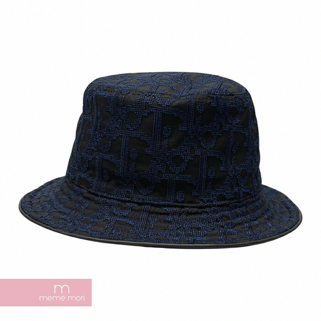 Dior Chapeau Oblique Bob Hat 183C902V1581 ディオール シャポーオブリークボブハット バケットハット 素材切替 帽子 オブリークロゴ刺繍 総柄 ダークブルー×ブラック サイズL 【220830】【新古品】【me04】