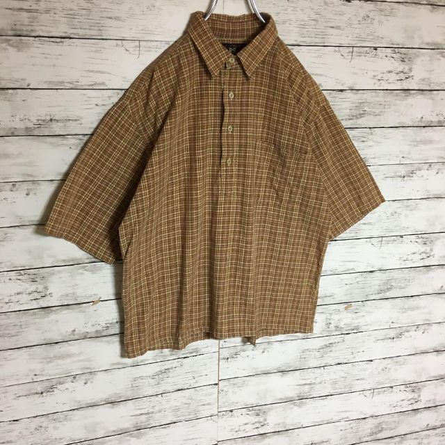 RRL(ダブルアールエル)の【90s希少デザイン】ダブルアールエル　半袖ハーフボタンシャツ　L K138 メンズのトップス(シャツ)の商品写真