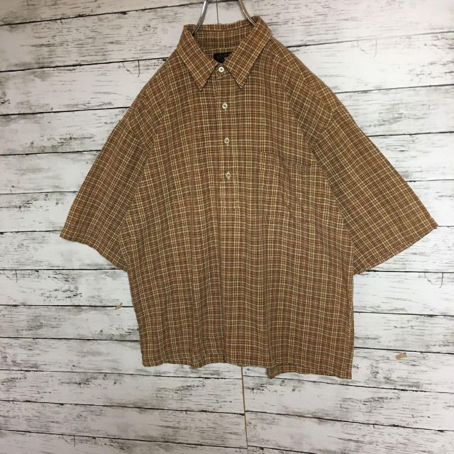 RRL(ダブルアールエル)の【90s希少デザイン】ダブルアールエル　半袖ハーフボタンシャツ　L K138 メンズのトップス(シャツ)の商品写真