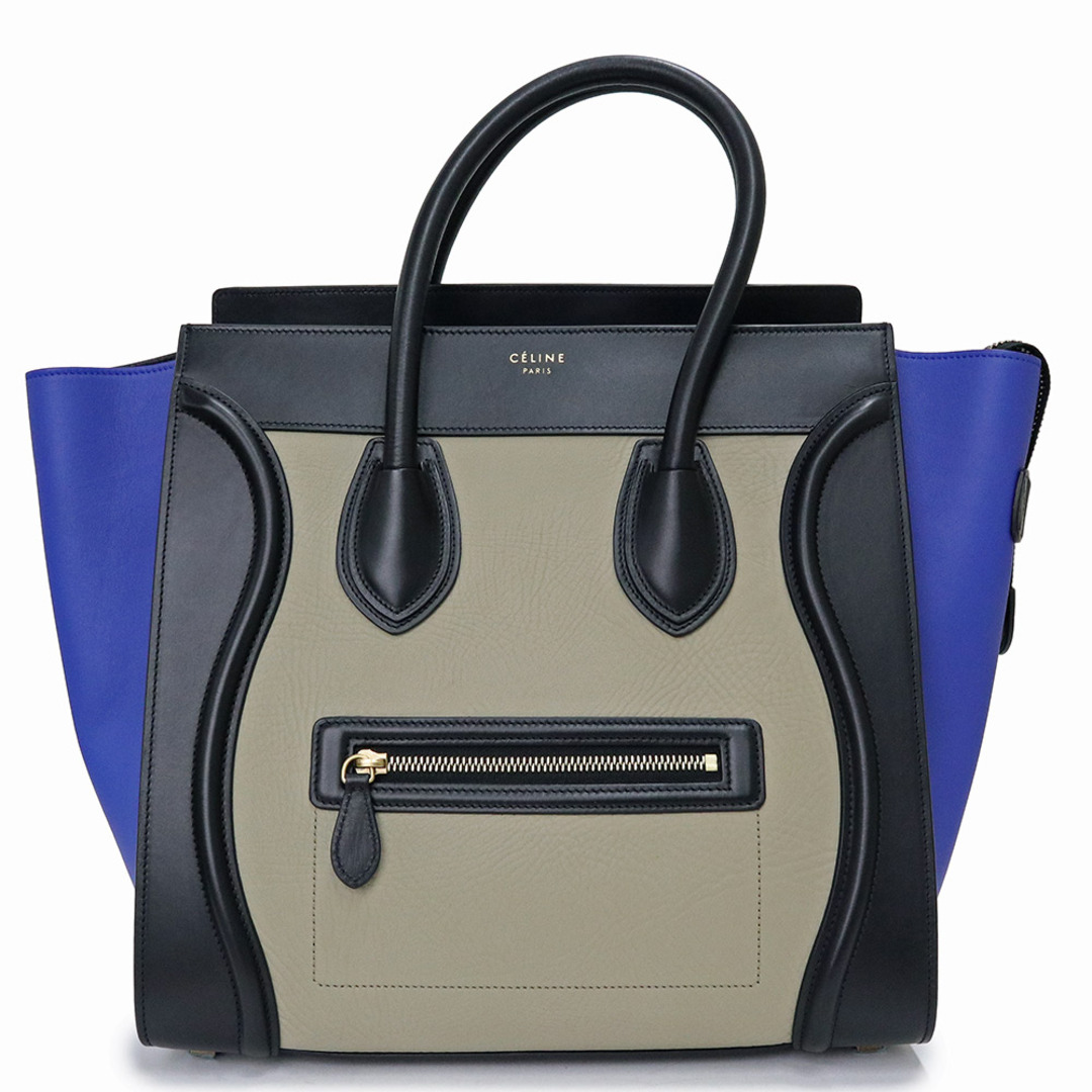 celine(セリーヌ)のセリーヌ ラゲージ ミニ ショッパー トート ハンドバッグ カーフスキン ラムスキン レザー ブルー ベージュ ブラック 青 黒 165213 CELINE（未使用　展示品） レディースのバッグ(ハンドバッグ)の商品写真