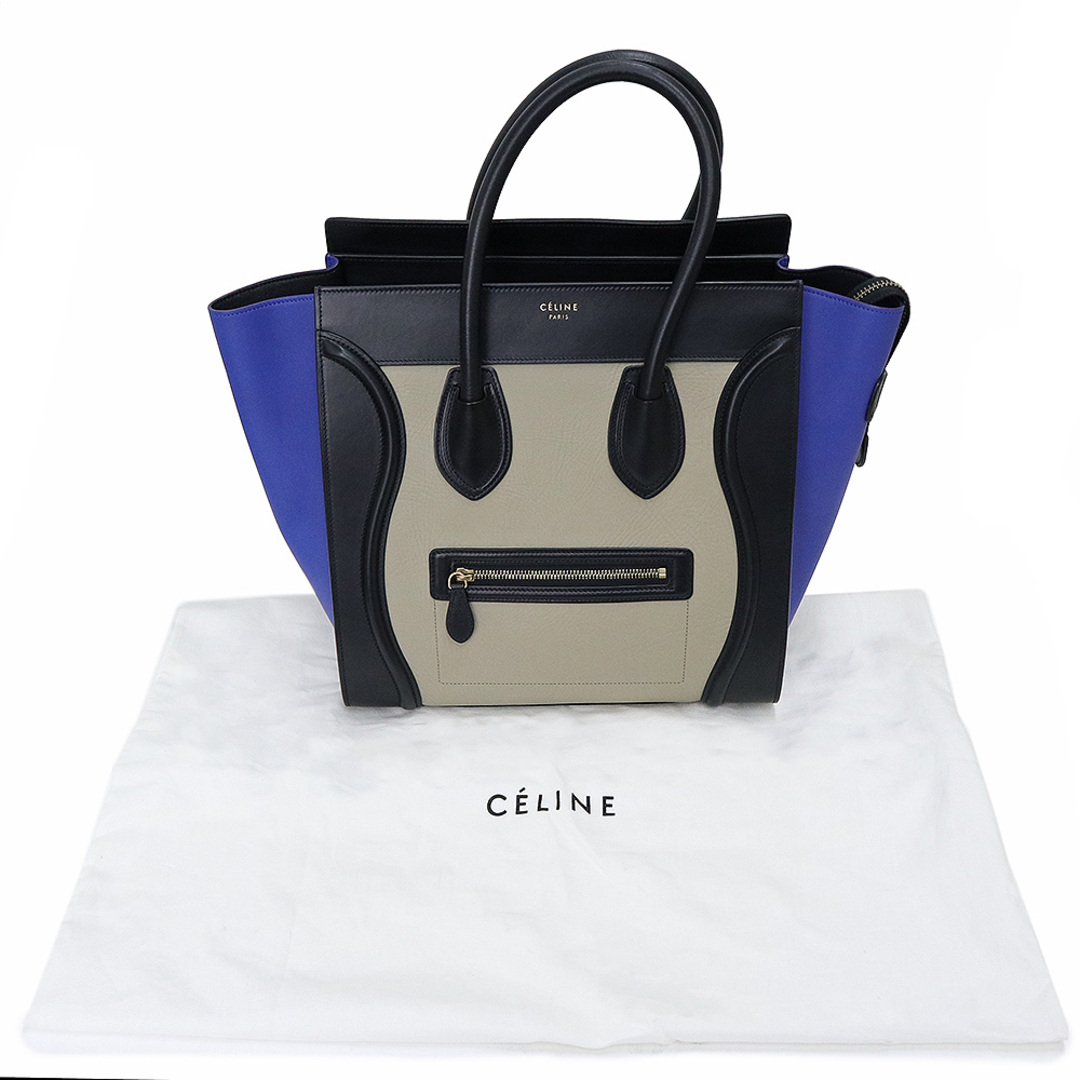 celine(セリーヌ)のセリーヌ ラゲージ ミニ ショッパー トート ハンドバッグ カーフスキン ラムスキン レザー ブルー ベージュ ブラック 青 黒 165213 CELINE（未使用　展示品） レディースのバッグ(ハンドバッグ)の商品写真