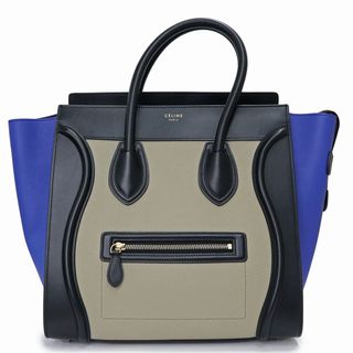 セリーヌ(celine)のセリーヌ ラゲージ ミニ ショッパー トート ハンドバッグ カーフスキン ラムスキン レザー ブルー ベージュ ブラック 青 黒 165213 CELINE（未使用　展示品）(ハンドバッグ)