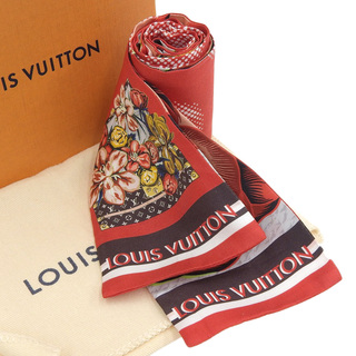 ルイヴィトン(LOUIS VUITTON)の【本物保証】 箱・布袋付 超美品 ルイヴィトン LOUIS VUITTON バンドー マルフルール スカーフ シルク モノグラム ルージュ M76968 花柄(バンダナ/スカーフ)