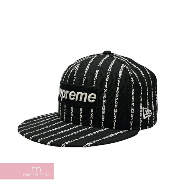 Supreme×New Era 2019SS Text Stripe New Era Cap シュプリーム×ニューエラ テキストストライプニューエラキャップ 帽子 ブラック サイズ7 3/8(58.7cm)【230403】【-A】【me04】