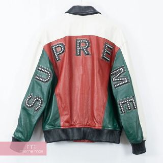 シュプリーム(Supreme)のSupreme 2018SS Studded Arc Logo Leather Jacket シュプリーム スタッズアーチロゴレザージャケット ブルゾン グリーン×ホワイト×レッド サイズL【220619】【新古品】【me04】(その他)