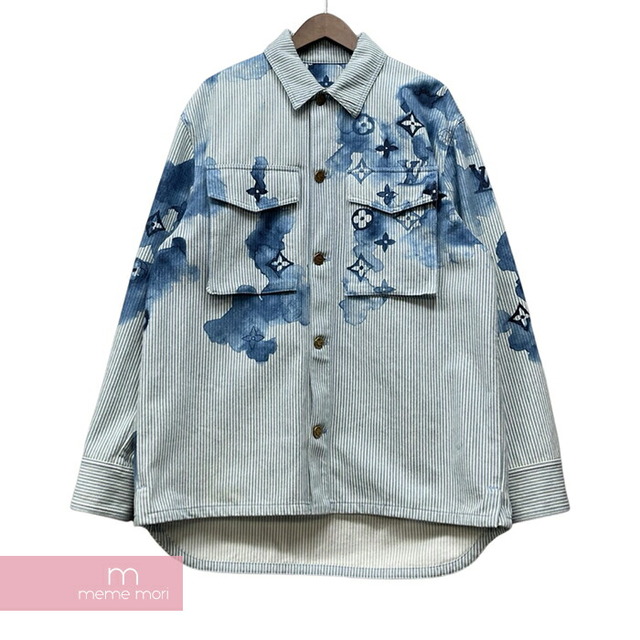 LOUIS VUITTON 2021SS Striped Monogram Workwear Denim Shirt 1A8QYE ルイヴィトン ストライプモノグラムワークウェアデニムシャツ シャツジャケット ダーティウォッシュ加工 ヒッコリーストライプ ライトブルー×ホワイト サイズM【221219】【-B】【me04】