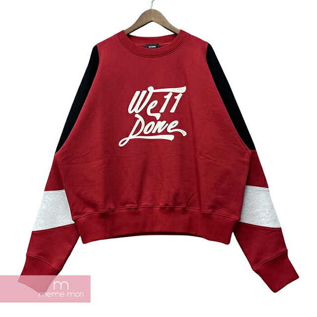 We11done 2022AW Collage Logo Sweatshirt WD-TS3-22-740-U-RD ウェルダン コラージュロゴスウェットシャツ トレーナー ロゴプリント クルーネック 切替 レッド サイズL【230404】【新古品】【me04】