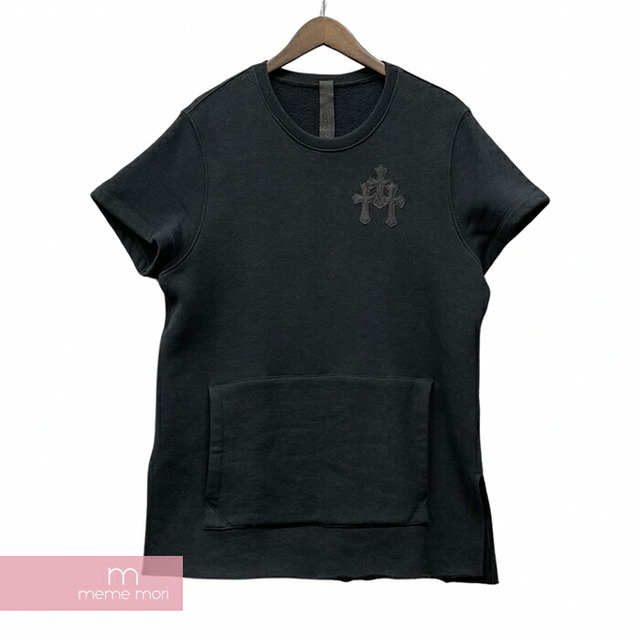 CHROME HEARTS Y Not Cross Patch Short Sleeve Sweatshirt クロムハーツ ワイノットクロスパッチショートスリーブスウェットシャツ 半袖 クルーネック スリット レザーパッチ カットオフ ブラック サイズL【221029】【中古-B】【me04】 メンズのトップス(スウェット)の商品写真