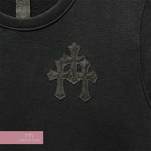 CHROME HEARTS Y Not Cross Patch Short Sleeve Sweatshirt クロムハーツ ワイノットクロスパッチショートスリーブスウェットシャツ 半袖 クルーネック スリット レザーパッチ カットオフ ブラック サイズL【221029】【中古-B】【me04】 メンズのトップス(スウェット)の商品写真