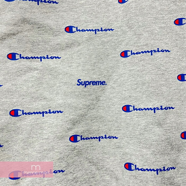 Supreme×Champion 2013AW Script Crewneck シュプリーム×チャンピオン スクリプトクルーネックスウェット トレーナー 総柄ロゴ グレー サイズL【221126】【-A】【me04】