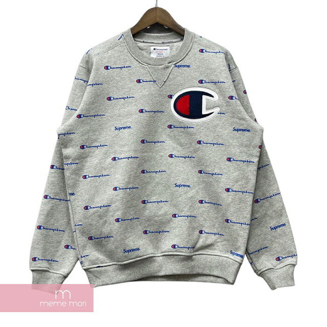 Supreme×Champion 2013AW Script Crewneck シュプリーム×チャンピオン スクリプトクルーネックスウェット トレーナー 総柄ロゴ グレー サイズM【211107】【新古品】【me04】