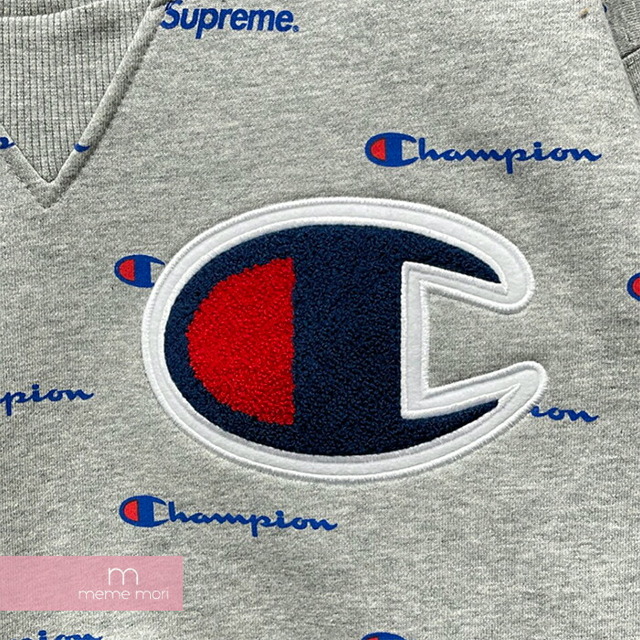 Supreme×Champion 2013AW Script Crewneck シュプリーム×チャンピオン スクリプトクルーネックスウェット トレーナー 総柄ロゴ グレー サイズM【211107】【新古品】【me04】