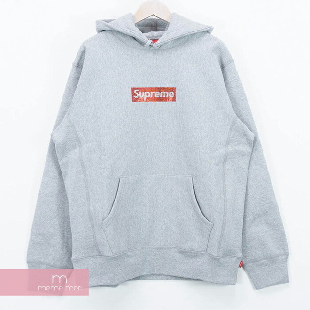 パーカーSupreme×Swarovski 2019SS Box Logo Hooded Sweatshirt シュプリーム×スワロフスキー ボックスロゴフーデッドスウェットシャツ プルオーバーパーカー 25周年記念 グレー サイズM【220608】【新古品】【me04】