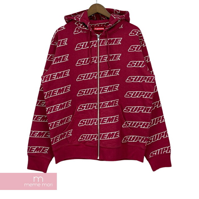 トップスSupreme 2018SS Repeat Zip Up Hooded Sweatshirt シュプリーム リピートジップアップフーデッドスウェットシャツ パーカー 総柄ロゴ バーガンディ サイズM【211205】【新古品】【me04】