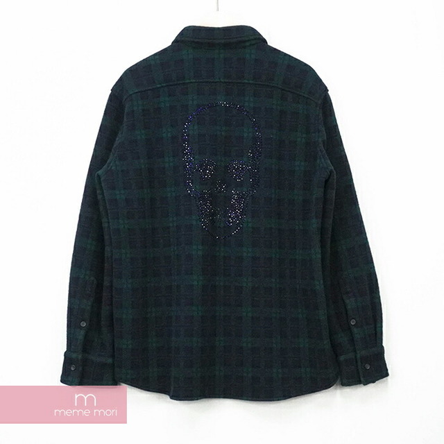 lucien pellat-finet Skull Check Shirt ルシアンペラフィネ スカルチェックシャツ 長袖シャツ ラインストーン ネイビー×グリーン サイズL【210213】【-A】【me04】シャツ