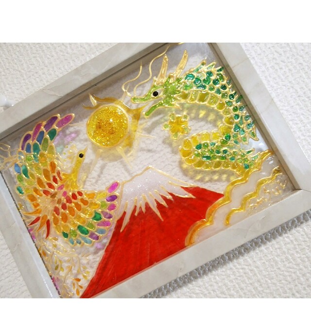 値引き - 風水開運絵画*永和吉招図 龍神と鳳凰 赤富士虹羽 金運 愛情