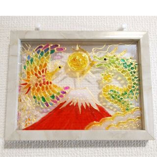 風水開運絵画＊永和吉招図 龍神と鳳凰 赤富士虹羽 金運 愛情健康子宝 