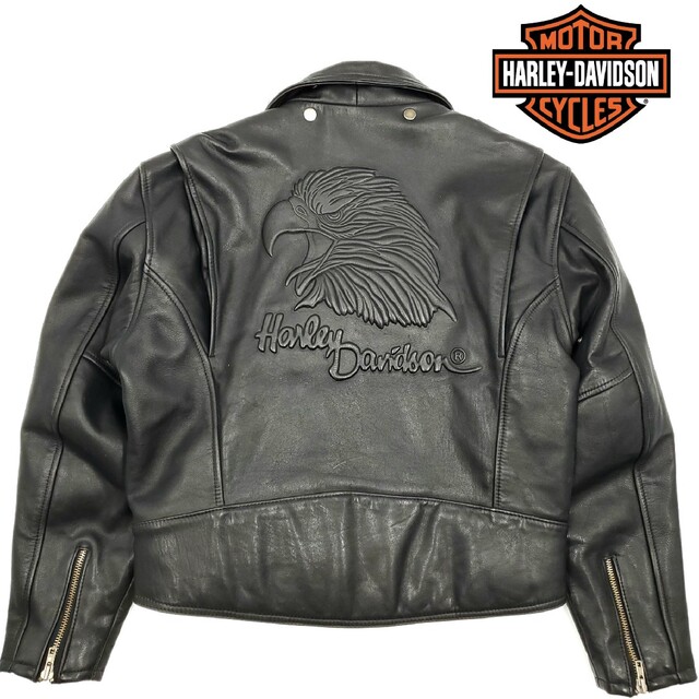 特大立体ロゴ◇HARLEY-DAVIDSON◇レザーライダースジャケット 602 爆 ...