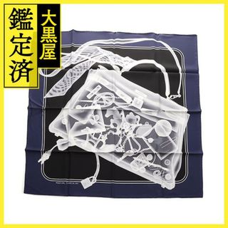 エルメス(HERMES)のエルメス　カレ90　PLEASE　CHECK　IN　マリン　ノワール【430】(マフラー/ショール)