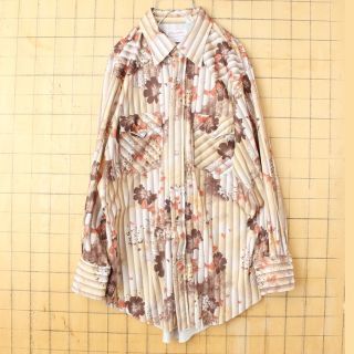 ラングラー(Wrangler)の70s USA製 ラングラー 花柄 ウエスタンポリシャツ ブラウンL ss58(シャツ)