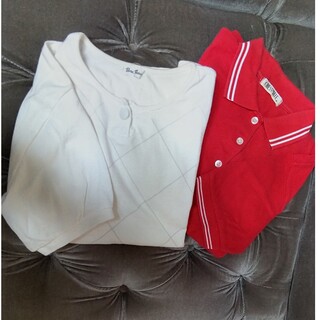 ポロシャツ半袖(赤)とワンボタンTシャツ半袖(白)の2枚セット(Tシャツ(半袖/袖なし))