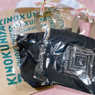 ❣️ 【新品】２点セット 紀ノ国屋 エコバッグ 手提げ巾着 ブラック×メタル❣️(エコバッグ)