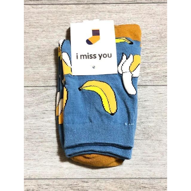 ✨人気✨新品 フルーツ バナナ ブルー ソックス 単品 ユニーク 靴下 くつ下 レディースのレッグウェア(ソックス)の商品写真