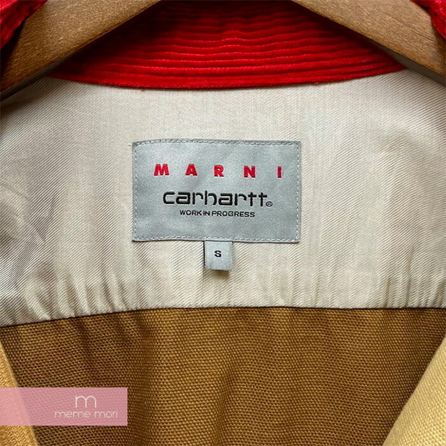 MARNI×Carhartt WIP 2023SS Color Block Over Shirt CAMA031301UTX00400M37 マルニ×カーハート ワークインプログレス カラーブロックオーバーシャツ ワークシャツ ロゴパッチ ロゴ刺繍 コーデュロイ切替 ブラウン サイズS【230409】【中古-A】【me04】 メンズのトップス(シャツ)の商品写真