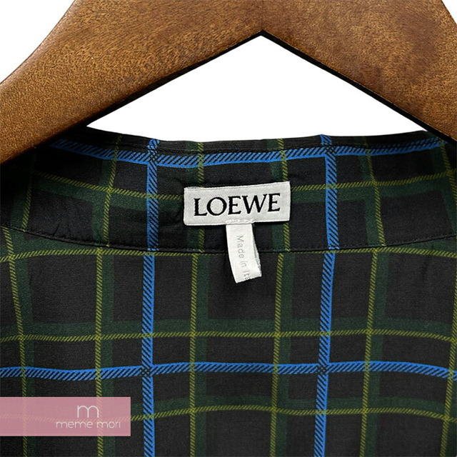 LOEWE 2022SS Anagram Stamp Check Shirt In Silk And Cotton H526Y05W77 ロエベ シルク&コットンアナグラムスタンプチェックシャツ 長袖シャツ アナグラムロゴプリント ブラック×グリーン サイズ39【230331】【新古品】【me04】