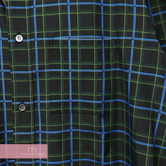 LOEWE 2022SS Anagram Stamp Check Shirt In Silk And Cotton H526Y05W77 ロエベ シルク&コットンアナグラムスタンプチェックシャツ 長袖シャツ アナグラムロゴプリント ブラック×グリーン サイズ39【230331】【新古品】【me04】