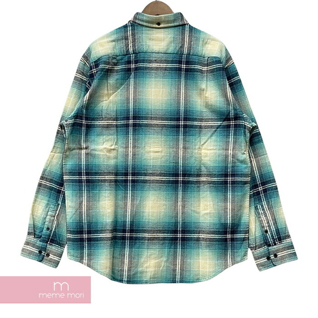 Supreme 2023SS Shadow Plaid Flannel Shirt シュプリーム シャドウプレイドフランネルシャツ グラデーションチェック ボタンダウン クラシックロゴ刺繍 ブルー サイズXL【230319】【新古品】【me04】