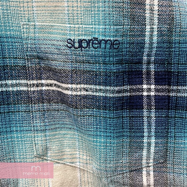 Supreme 2023SS Shadow Plaid Flannel Shirt シュプリーム シャドウプレイドフランネルシャツ グラデーションチェック ボタンダウン クラシックロゴ刺繍 ブルー サイズXL【230319】【新古品】【me04】