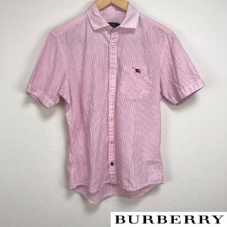 バーバリーブラックレーベル(BURBERRY BLACK LABEL)の美品 BURBERRY BLACK LABEL 半袖シャツ ストライプ レッド(シャツ)