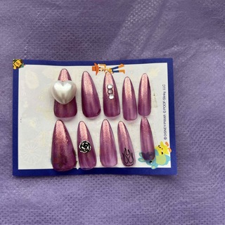 ネイルチップ ネイル 紫 クリア 派手 ギャルネイル ハート 可愛い 現品限り(つけ爪/ネイルチップ)