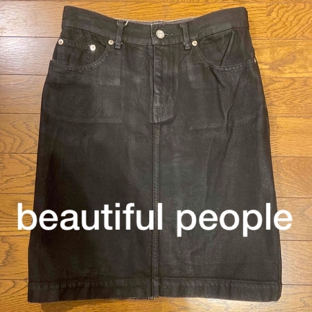 beautiful people(ビューティフルピープル)のbeautiful people  デニムスカート　ブラック レディースのスカート(ひざ丈スカート)の商品写真