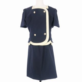 クレージュ(Courreges)のクレージュ 2ピース セットアップ ひざ丈 半袖 テーラードジャケット 紺 白(礼服/喪服)