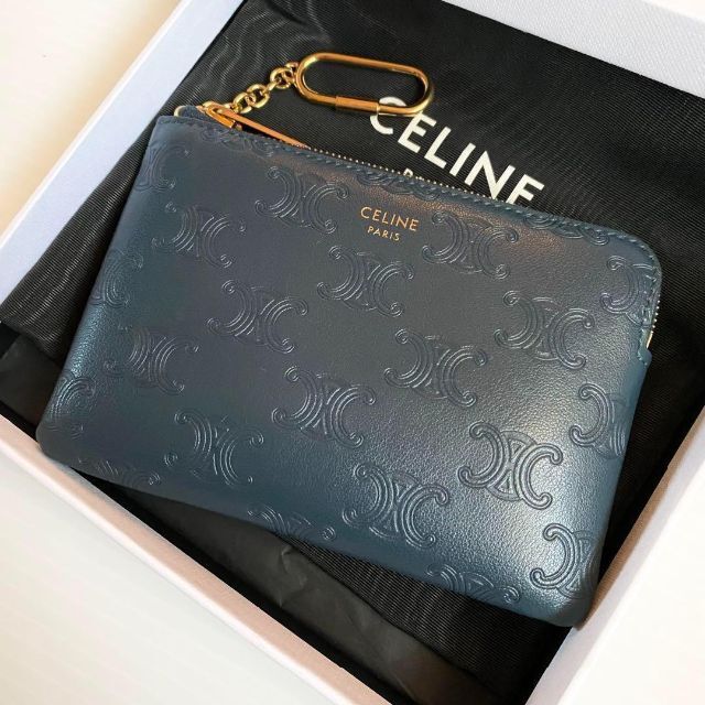 ❤️セリーヌ❤️フック付きコイン&カードポーチ トリオンフ ブルー 超