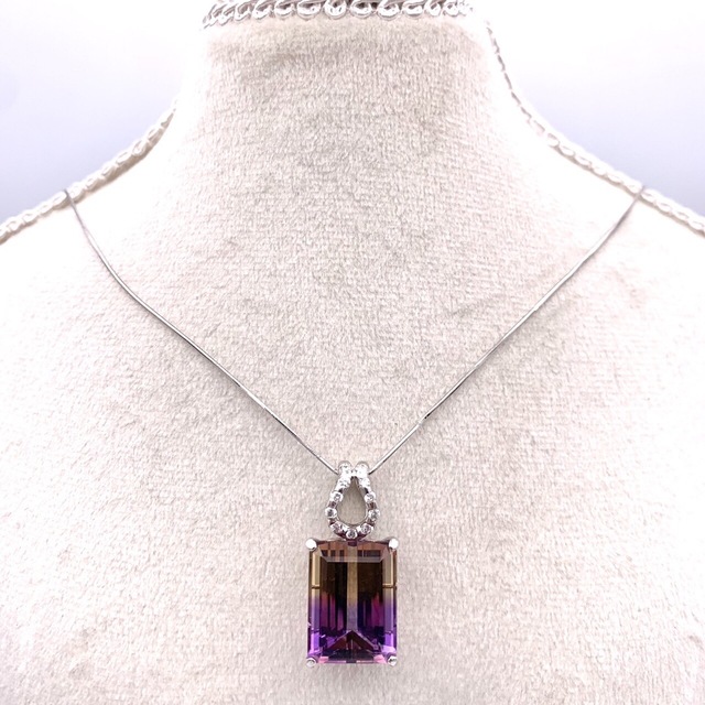 ✴︎K18WG 750 12.21ct アメトリン 0.20 ダイヤ ネックレス-
